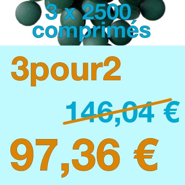 Achetez 3 et ne payez que 2 - 2500 comprimes de spiruline BIO